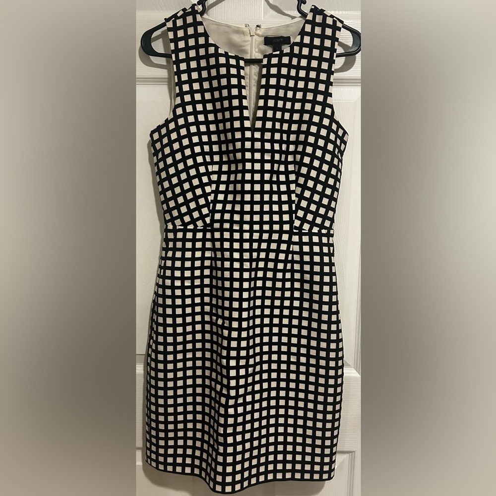 J. Crew Women’s Sleeveless Silk Black and White Grid Midi Dress Lined Sz. 0